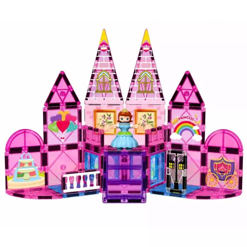 LEAN TOYS magnētiskie konstruktoru bloki princeses pils rozā 38 gab.