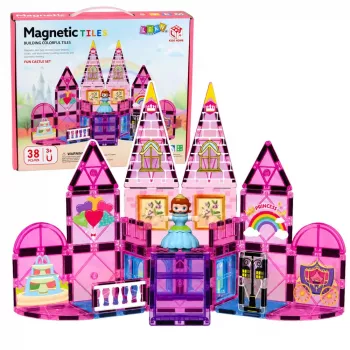 LEAN TOYS magnētiskie konstruktoru bloki princeses pils rozā 38 gab.