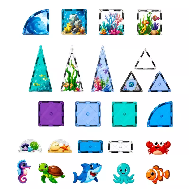 LEAN TOYS Magnētiskie konstruktora bloki Jūras dzīvnieki Okeāns 40 gab.