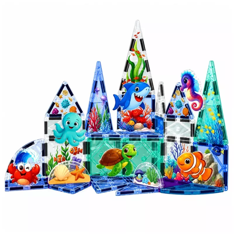 LEAN TOYS Magnētiskie konstruktora bloki Jūras dzīvnieki Okeāns 40 gab.