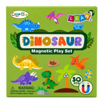 LEAN TOYS Magnētiskā puzļu grāmata Dinozauri Krāsaini magnēti 30 gab.