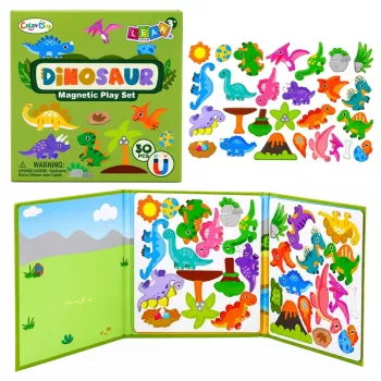 LEAN TOYS Magnētiskā puzļu grāmata Dinozauri Krāsaini magnēti 30 gab.
