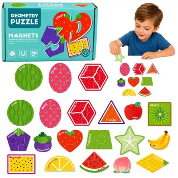 LEAN TOYS Magnetic Puzzle Learning Fruits 30 Pieces – Izglītojoši augļu magnēti tāfeles, baltās tāfeles un ledusskapjiem