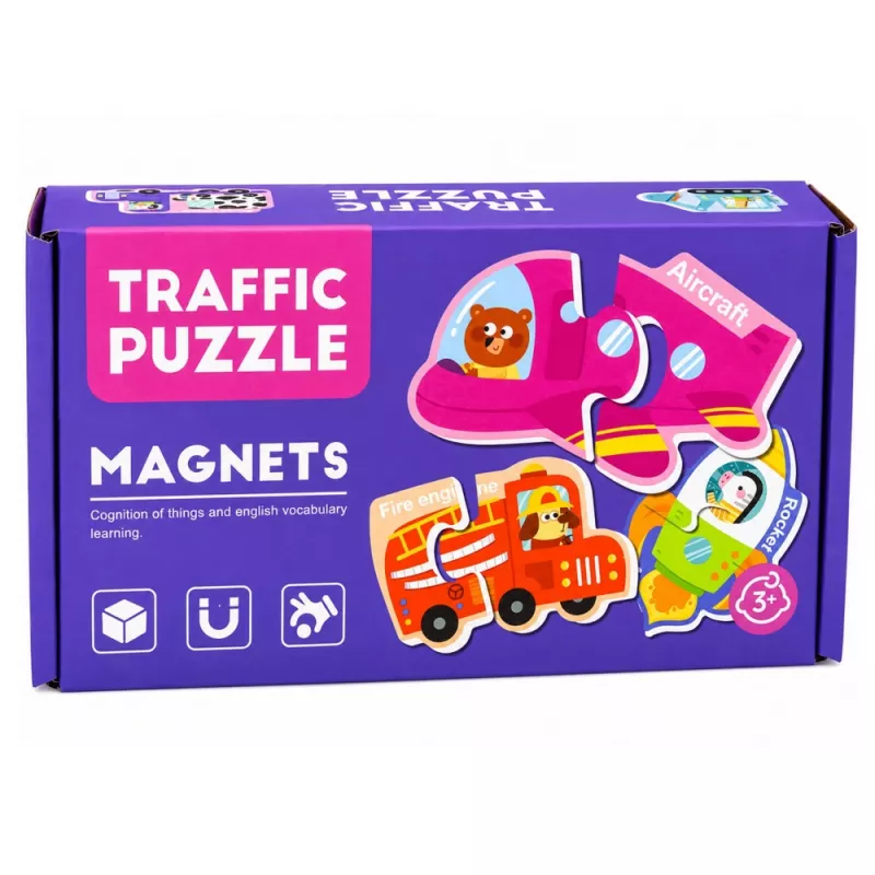 LEAN TOYS Magnētiskā puzle Transportlīdzekļi Mācību pārvietošanās līdzekļi 30 gab.