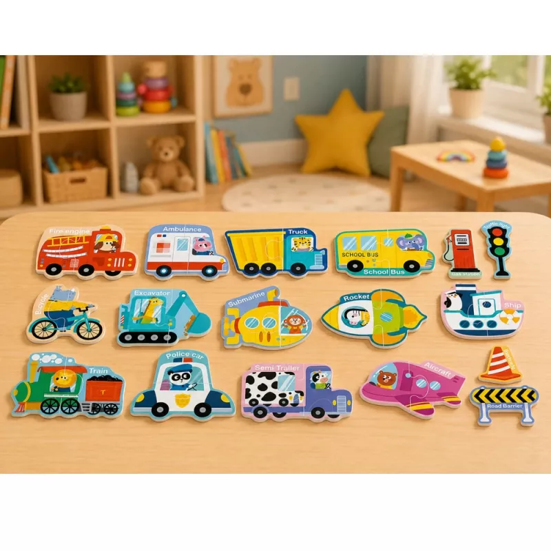 LEAN TOYS Magnētiskā puzle Transportlīdzekļi Mācību pārvietošanās līdzekļi 30 gab.