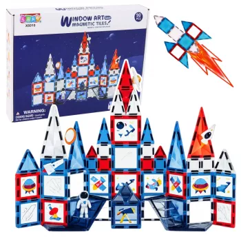LEAN TOYS magnētiskie kosmosa logu konstruktoru klucīši 90 gab. – ABS plastmasas STEM būvēšanas komplekts