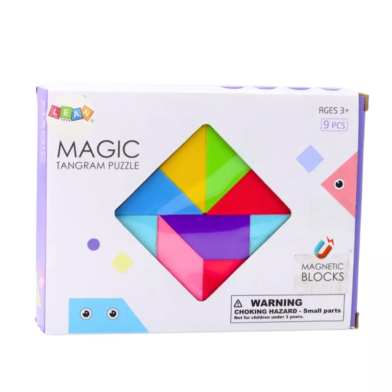LEAN TOYS Magnētiskie tangrammas bloki Krāsainas puzles uzlīmes 9 gab.