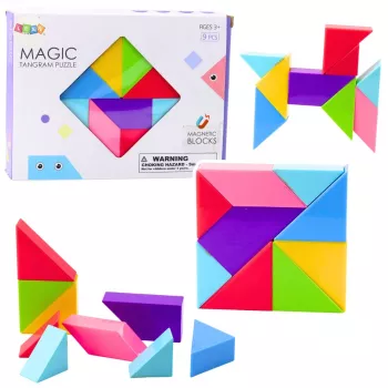 LEAN TOYS Magnētiskie tangrammas bloki Krāsainas puzles uzlīmes 9 gab.