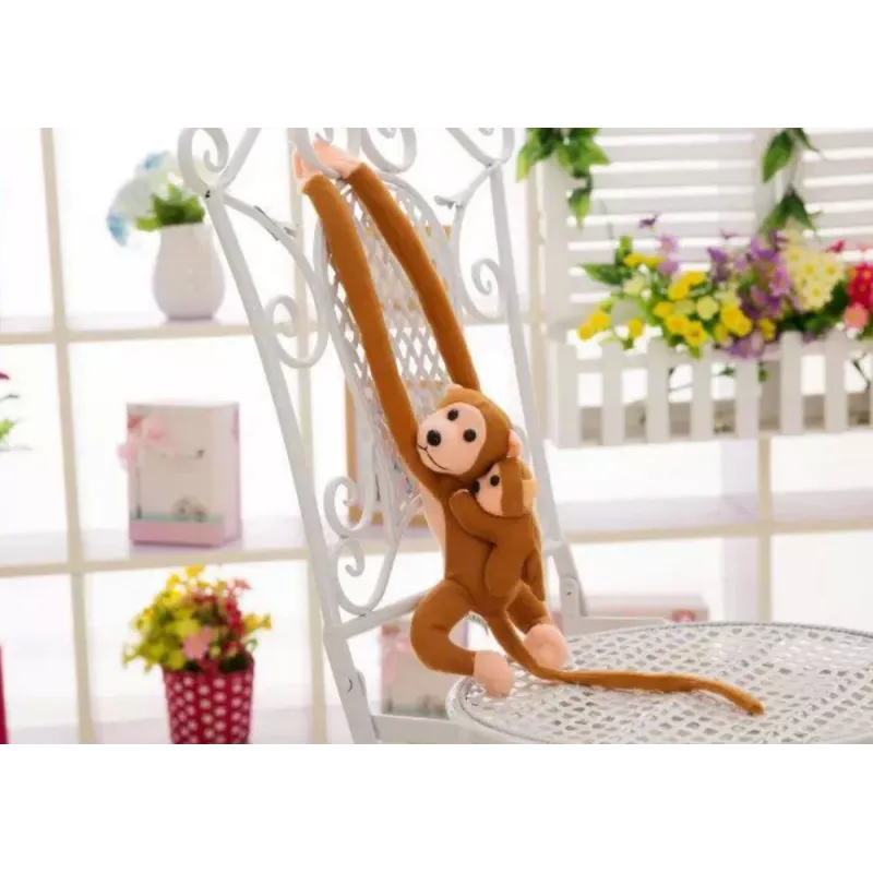 LEAN TOYS Mascot Plush Monkey with Baby, Light Brown 90 cm