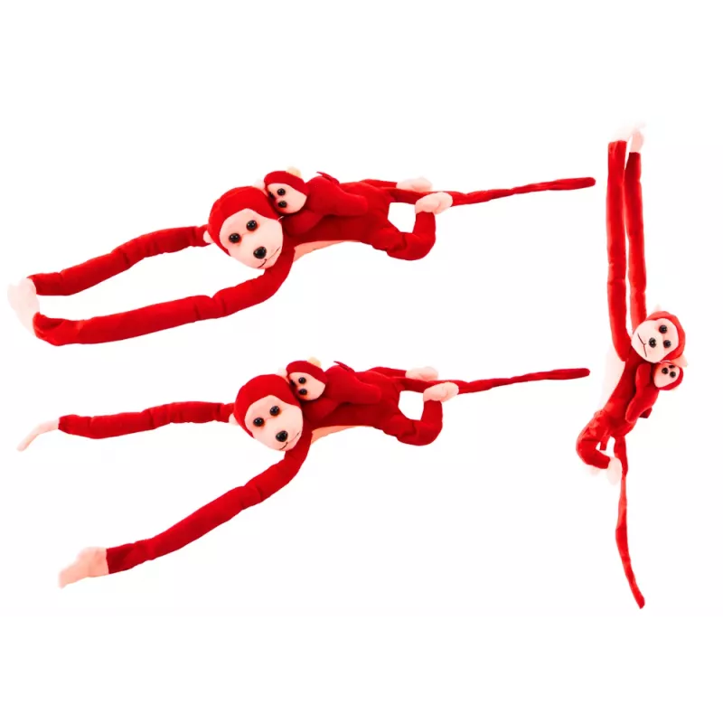 LEAN TOYS Mascot Plush Monkey with Baby, Red 70 cm