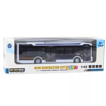 LEAN TOYS Metāla pilsētas autobuss balts 1:43 liešanas modelis ar atveramām durvīm