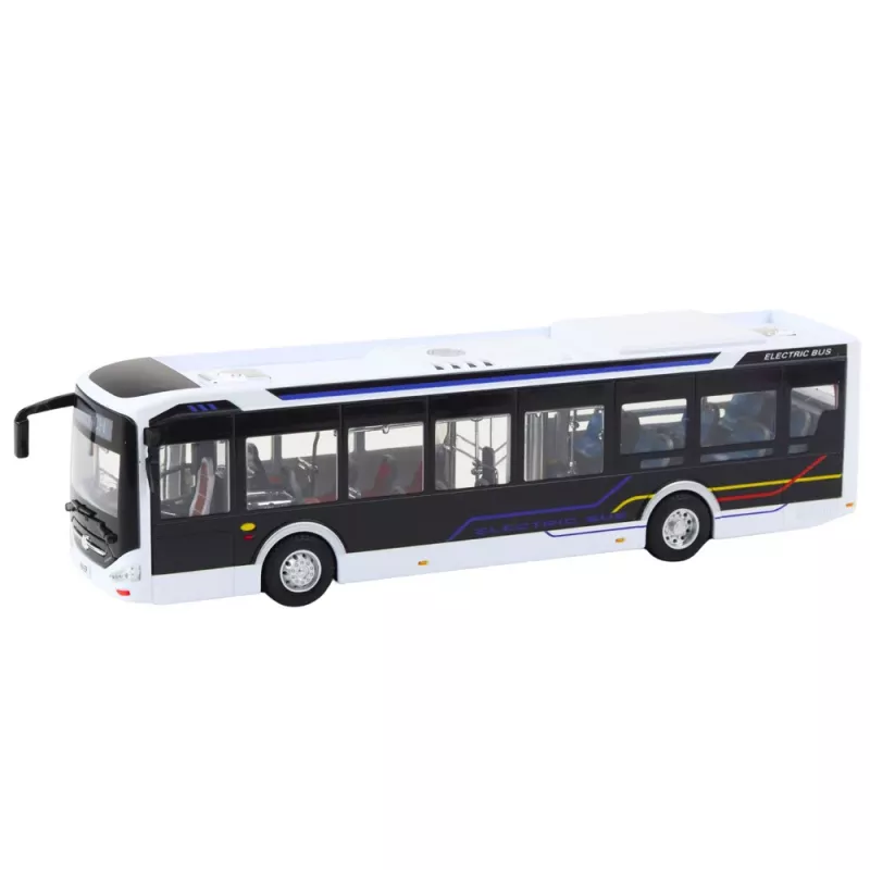 LEAN TOYS Metāla pilsētas autobuss balts 1:43 liešanas modelis ar atveramām durvīm