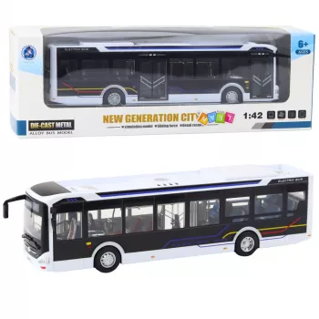 LEAN TOYS Metāla pilsētas autobuss balts 1:43 liešanas modelis ar atveramām durvīm