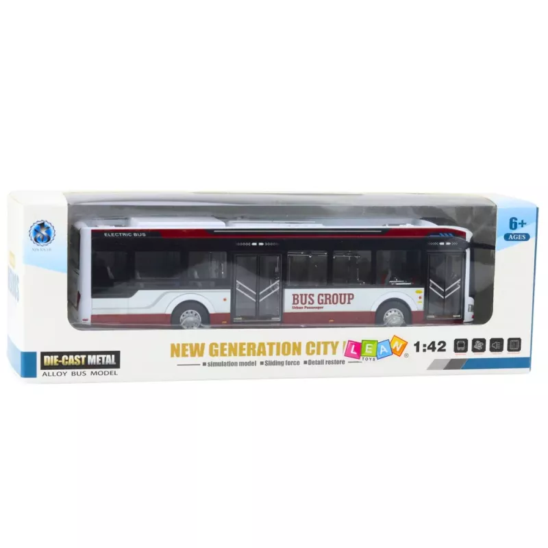 LEAN TOYS Metāla pilsētas autobuss ar skaņu un gaismu 1:42