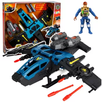LEAN TOYS Militārā uzbrukuma lidmašīna ar karavīra figūru, palaišanas ierīcēm, gaismām un skaņām