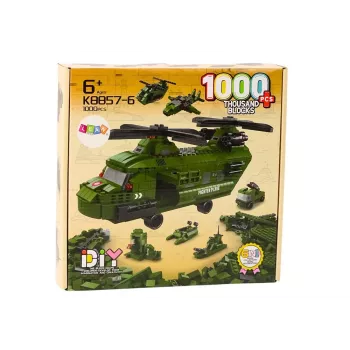 LEAN TOYS Militārā helikoptera bloku komplekts Militāri zaļš 1000 gab.
