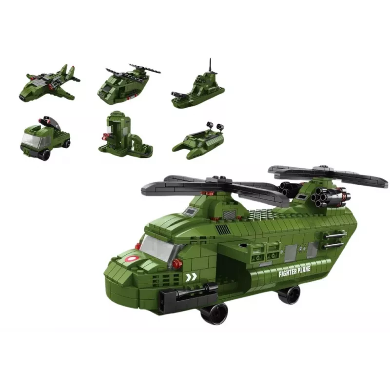 LEAN TOYS Militārā helikoptera bloku komplekts Militāri zaļš 1000 gab.
