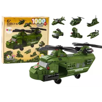 LEAN TOYS Militārā helikoptera bloku komplekts Militāri zaļš 1000 gab.