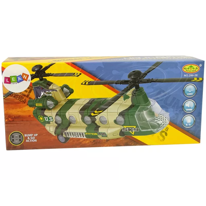 LEAN TOYS Militārais helikopters Milzīgi spārni Gaisma Skaņa Moro