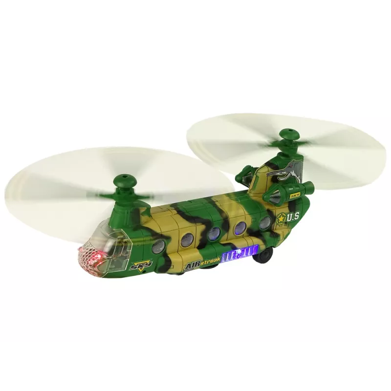 LEAN TOYS Militārais helikopters Milzīgi spārni Gaisma Skaņa Moro