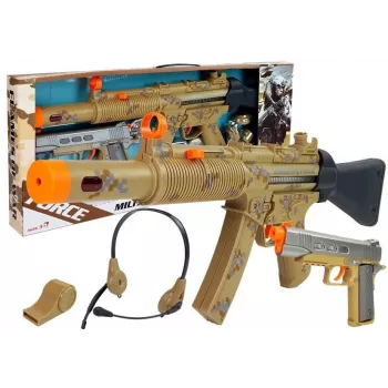 LEAN TOYS Militārais ieroču komplekts Šautene Pistole Austiņas Svilpe Gaismas
