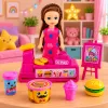 LEAN TOYS Mini leļļu komplekts ar kases aparātu, pārdevēju, hamburgeru un saldējuma aksesuāriem