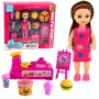 LEAN TOYS Mini leļļu komplekts ar kases aparātu, pārdevēju, hamburgeru un saldējuma aksesuāriem