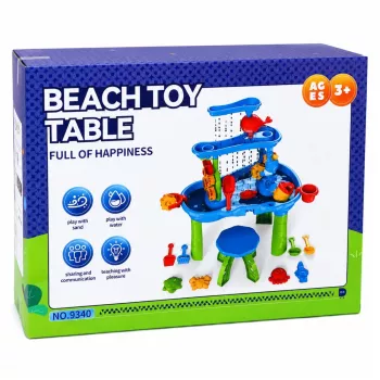 LEAN TOYS daudzlīmeņu ūdens galds ar krēsliem, piederumiem un formiņām 63cm