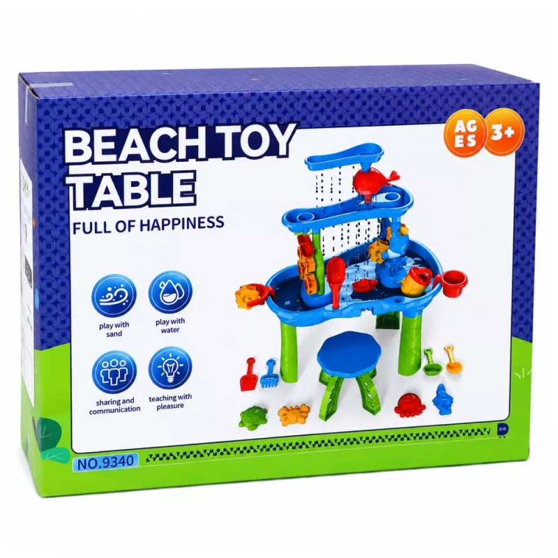 LEAN TOYS daudzlīmeņu ūdens galds ar krēsliem, piederumiem un formiņām 63cm