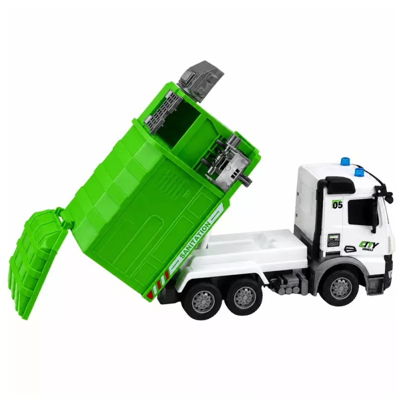 LEAN TOYS pašvaldības transportlīdzeklis tālvadības atkritumu mašīna RC konteiners tvertne gaismas 1:14