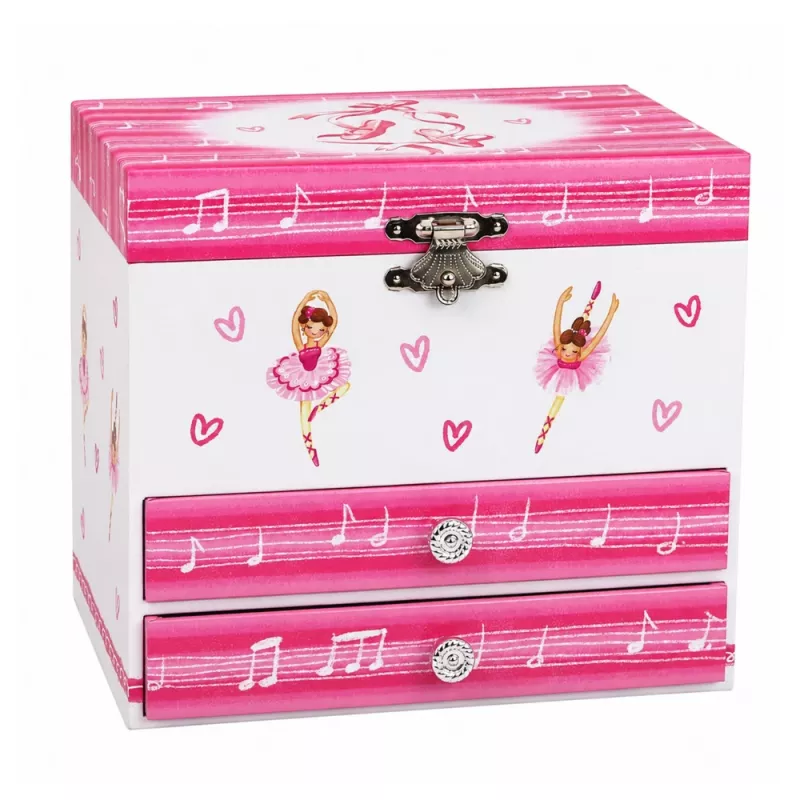 LEAN TOYS muzikālā rotaslietu kārba ar balerīnu, mūzikas kārba, spogulis un atvilktnēm - rozā klasiskais dizains