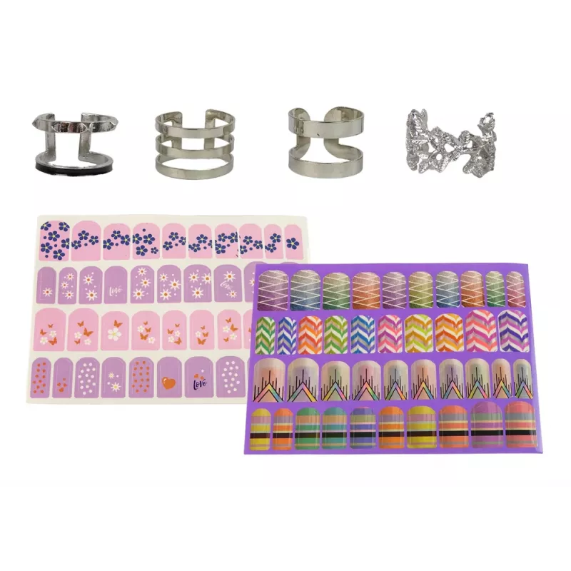 LEAN TOYS Nagu Krāsošanas Komplekts Nagu Lakas Spīdumi Uzlīmes Gredzeni