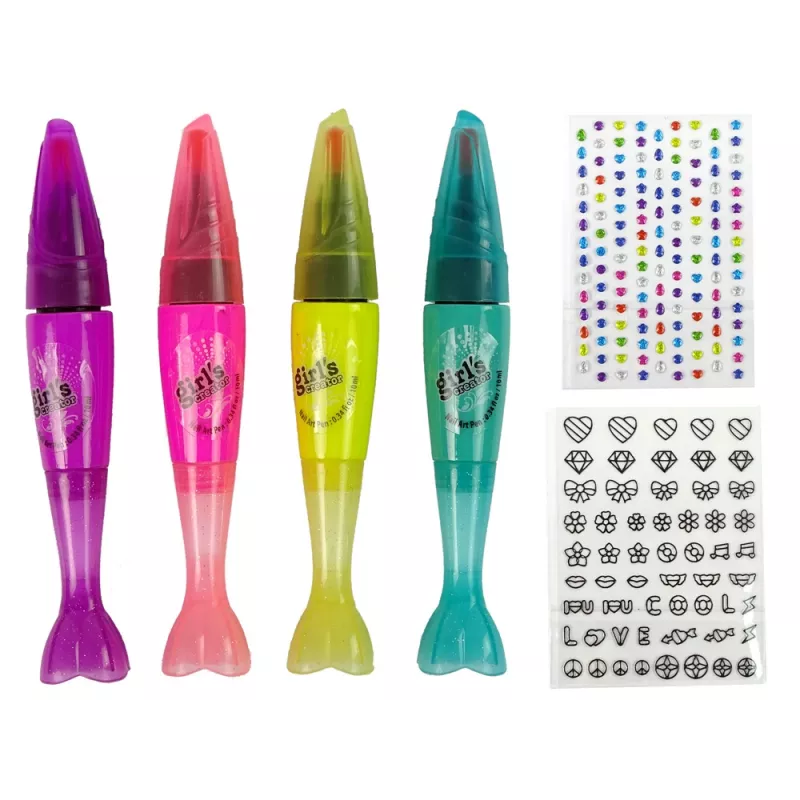 LEAN TOYS Nagu krāsošanas komplekts Nagu lakas Pildspalvas Krāsainas uzlīmes
