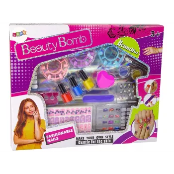 LEAN TOYS Nagu krāsošanas komplekts Nagu lakas Uzlīmes Raksti Spīdumi