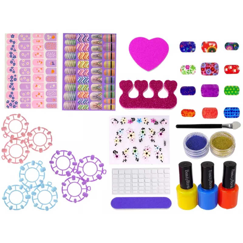 LEAN TOYS Nagu krāsošanas komplekts Nagu lakas Uzlīmes Raksti Spīdumi