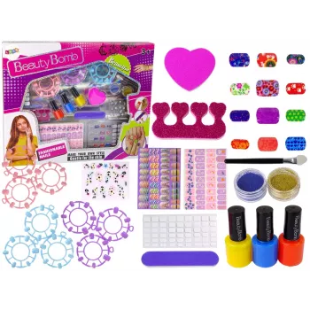LEAN TOYS Nagu krāsošanas komplekts Nagu lakas Uzlīmes Raksti Spīdumi