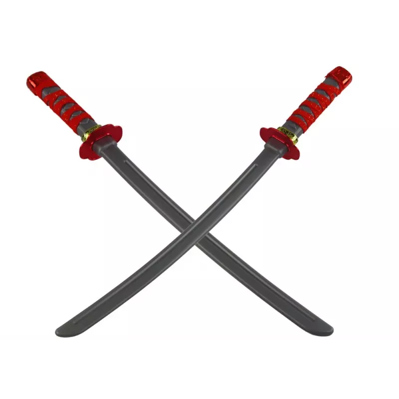 LEAN TOYS Ninja karotāja komplekts ar masku, zobenu, dunčiem, šurikeniem, loku un bultām – sarkani rotājumi (10 gab.)