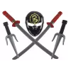 LEAN TOYS Ninja karotāja komplekts ar masku, zobenu, dunčiem, šurikeniem, loku un bultām – sarkani rotājumi (10 gab.)