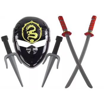 LEAN TOYS Ninja karotāja komplekts ar masku, zobenu, dunčiem, šurikeniem, loku un bultām – sarkani rotājumi (10 gab.)