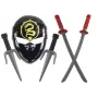LEAN TOYS Ninja karotāja komplekts ar masku, zobenu, dunčiem, šurikeniem, loku un bultām – sarkani rotājumi (10 gab.)
