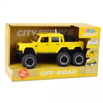LEAN TOYS Bezceļu auto ar inerces piedziņu, gaismām un skaņām, dzeltens, 6x6, 1:16