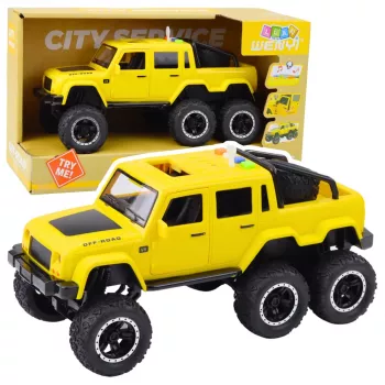 LEAN TOYS Bezceļu auto ar inerces piedziņu, gaismām un skaņām, dzeltens, 6x6, 1:16