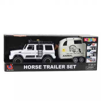 LEAN TOYS Bezceļu transportlīdzeklis ar zirgu piekabi, figūrām, gaismām un skaņām