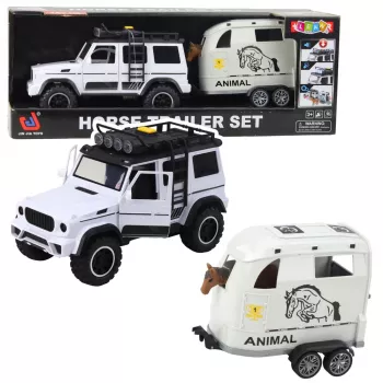 LEAN TOYS Bezceļu transportlīdzeklis ar zirgu piekabi, figūrām, gaismām un skaņām