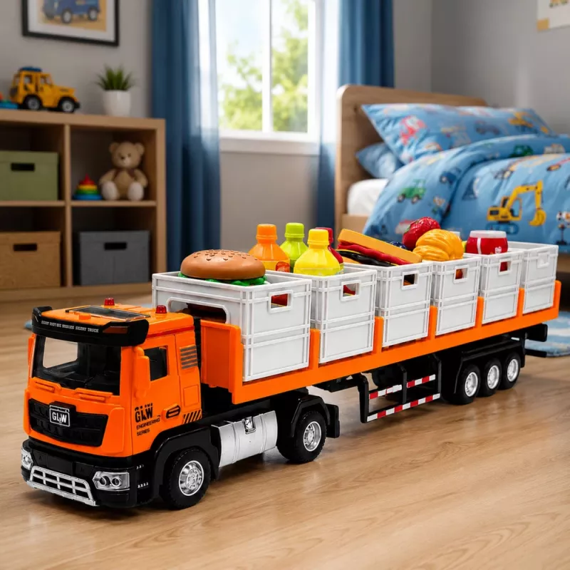 LEAN TOYS Oranžs Pārtikas Transporta Kravas Auto 1:40 Metāla Modelis