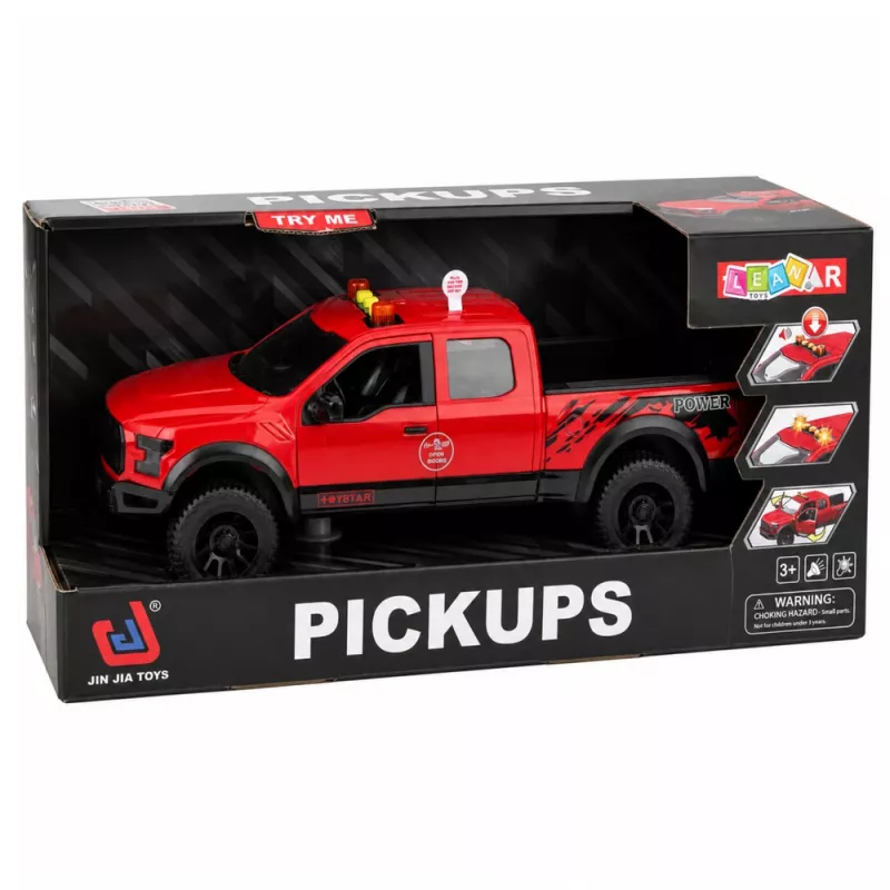 LEAN TOYS Pickup Truck 1:12 RC ar atveramām durvīm, aizmugurējiem lukturiem, skaņu – sarkans