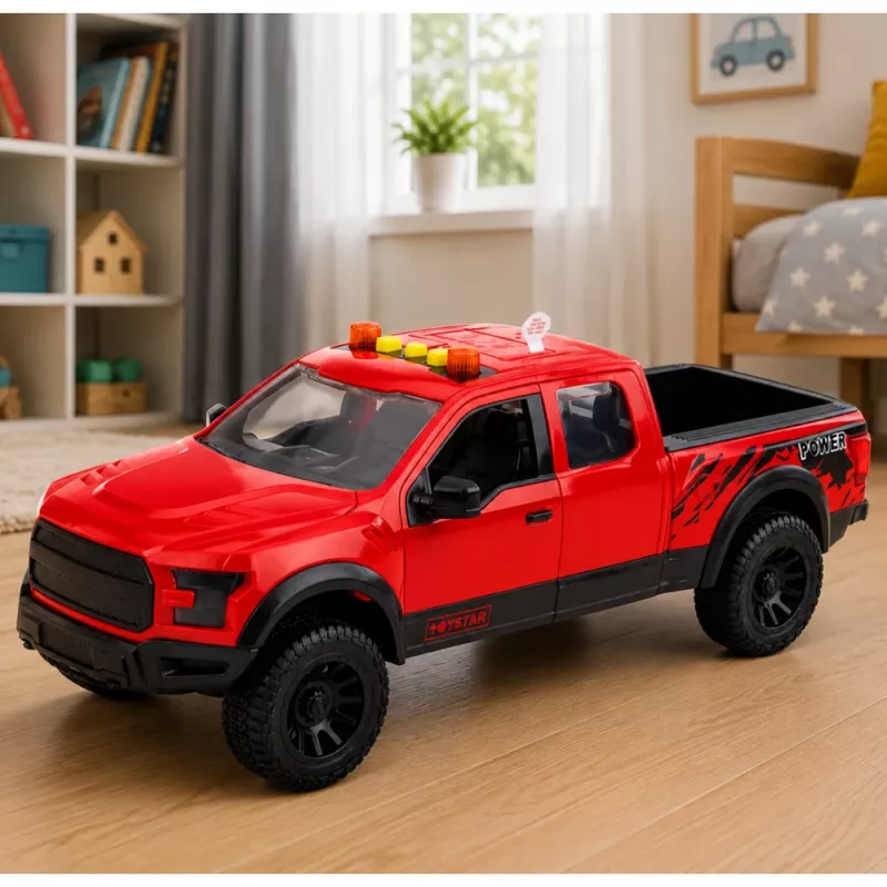 LEAN TOYS Pickup Truck 1:12 RC ar atveramām durvīm, aizmugurējiem lukturiem, skaņu – sarkans