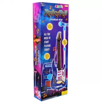 LEAN TOYS Rozā elektriskā ģitāra ar mikrofonu un pastiprinātāju