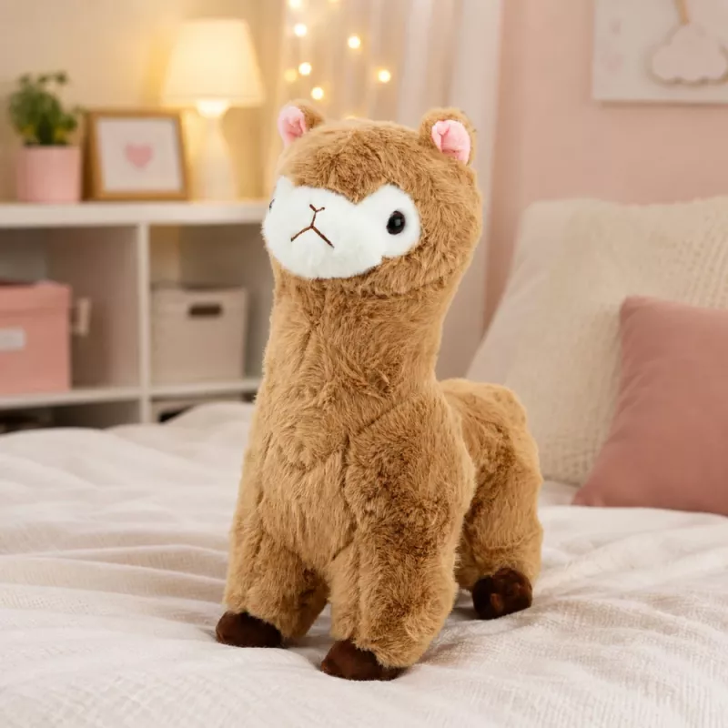 LEAN TOYS Plīša alpaka mīkstā rotaļlieta ar mīkstu kažoku bēša 28 cm