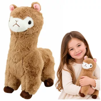 LEAN TOYS Plīša alpaka mīkstā rotaļlieta ar mīkstu kažoku bēša 28 cm
